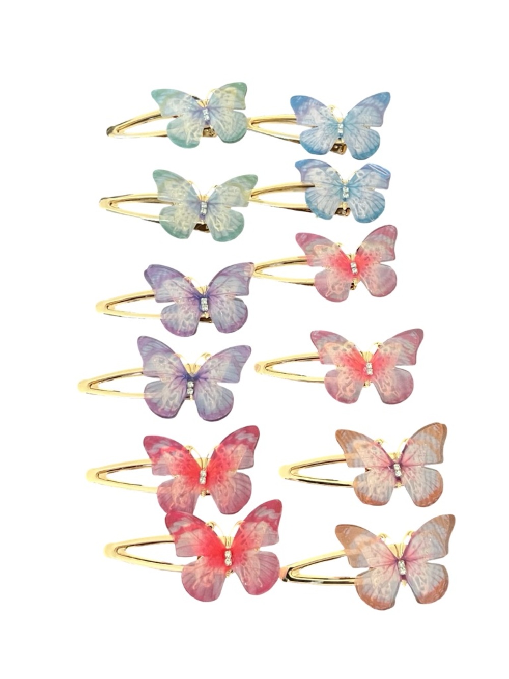 Gold Butterfly Hair Clips - Pink & Peach Decorative Pair FINAL PRICE DROP - Picture 5 of 5